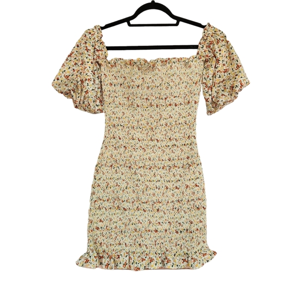 Topshop Dresses & Skirts - Topshop Bodycon Ruched Puff Sleeve Off Shoulder Mini Dress - Floral